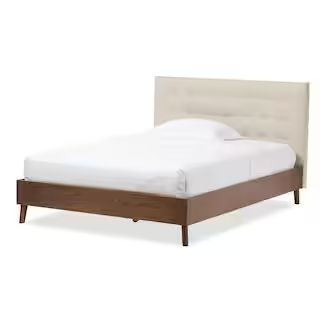 Baxton Studio Alinia Medium Brown and Beige Queen Upholstered Bed 28862-6829-HD | The Home Depot