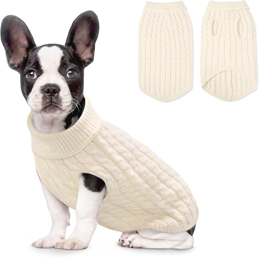Warm Dog Turtleneck Sweater - Cable Knit Puppy Sweater Thick Warm Dog Winter Clothes, Cold Weathe... | Amazon (US)