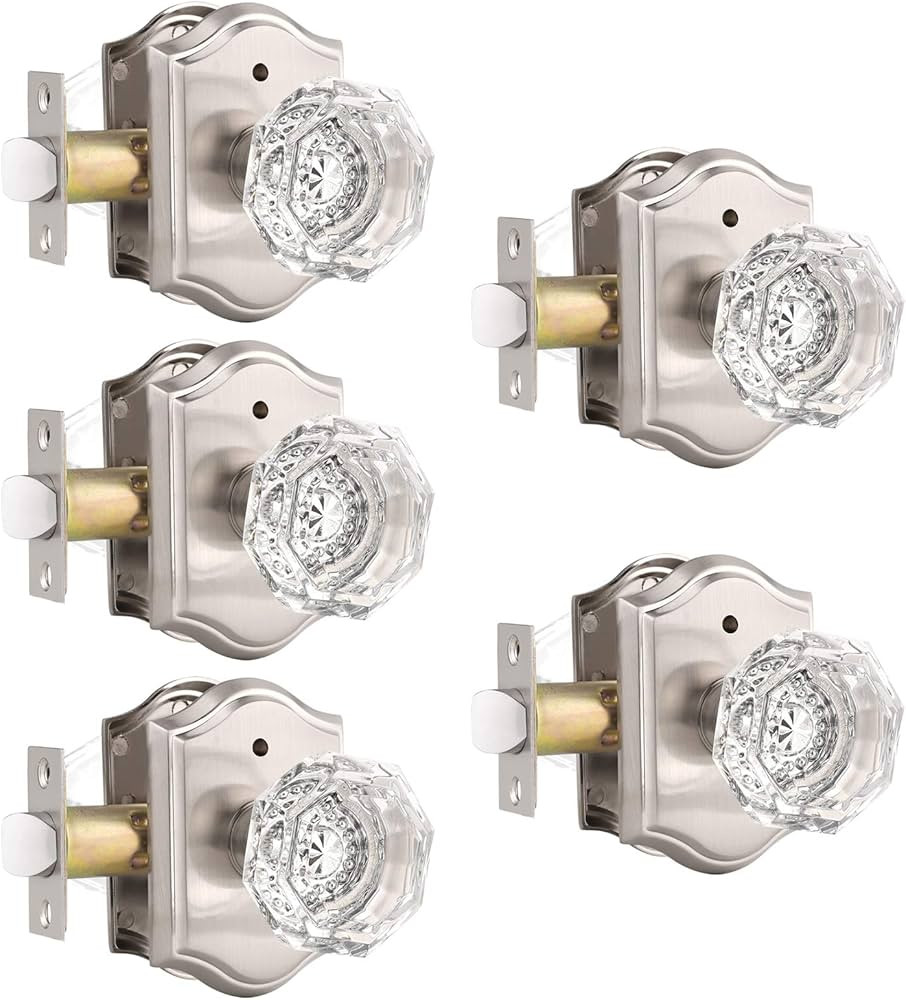 Privacy Door Knob in Satin Nickel Octagonal Crystal Door Knobs with Lock,Clear Diamond Glass Inte... | Amazon (US)