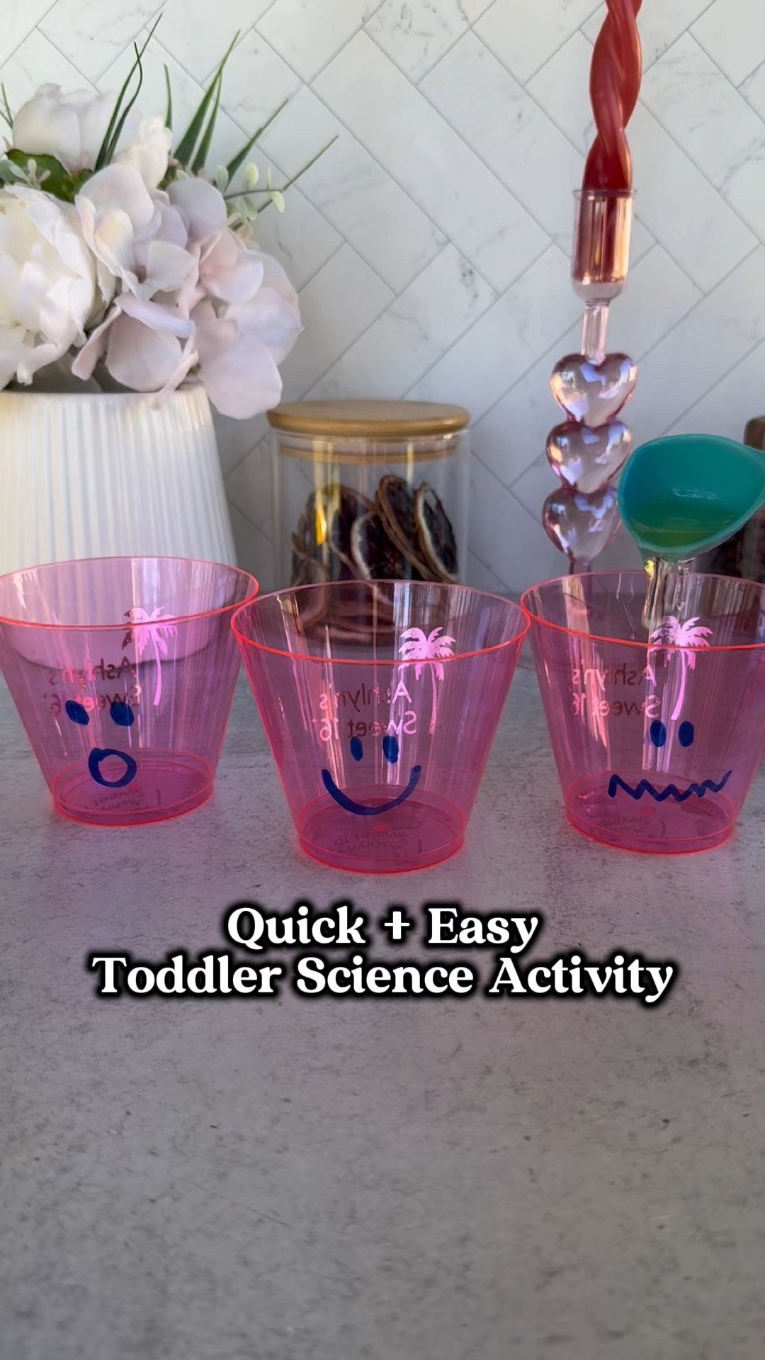 This science activity for toddlers is low prep, easy, and super entertaining for your child! 

Get a couple of cups (add faces to it) and fill them up with: 1tbsp egg whites, 1tbsp baking soda, couple of drops of different food coloring colors. Mix it in each cup. Add 1/4 cup white vinegar…. See how the foam forms and comes up! 

Et voilá, your toddler is left surprised and entertained, and without even knowing, there also learning! 

#learnthroughplay #momlife #parenting #toddlerlife #motherhood

#LTKKids #LTKdayinmylife #LTKBaby