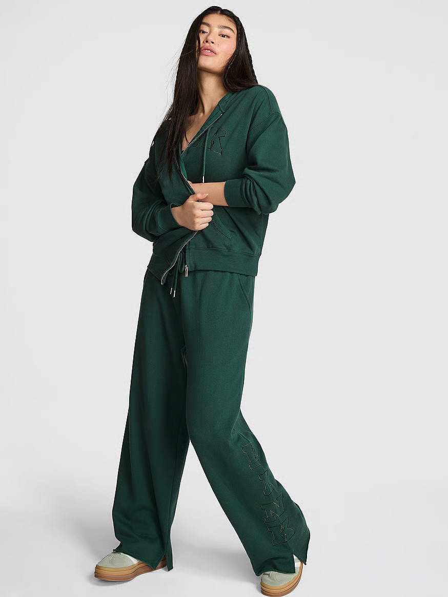Buy Ivy Fleece Wide-Leg Split-Hem Sweatpants, Deep Forest - Order Bottoms online - PINK US | Victoria's Secret (US / CA )
