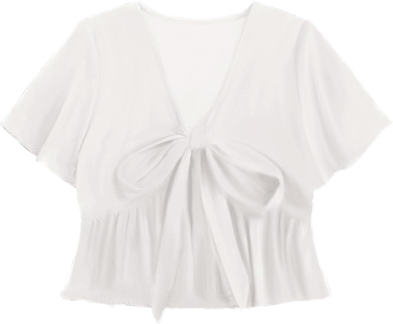 LYANER Women's Floral Print V Neck Tie Knot Ruffle Hem Short Sleeve Blouse Peplum Top | Amazon (US)