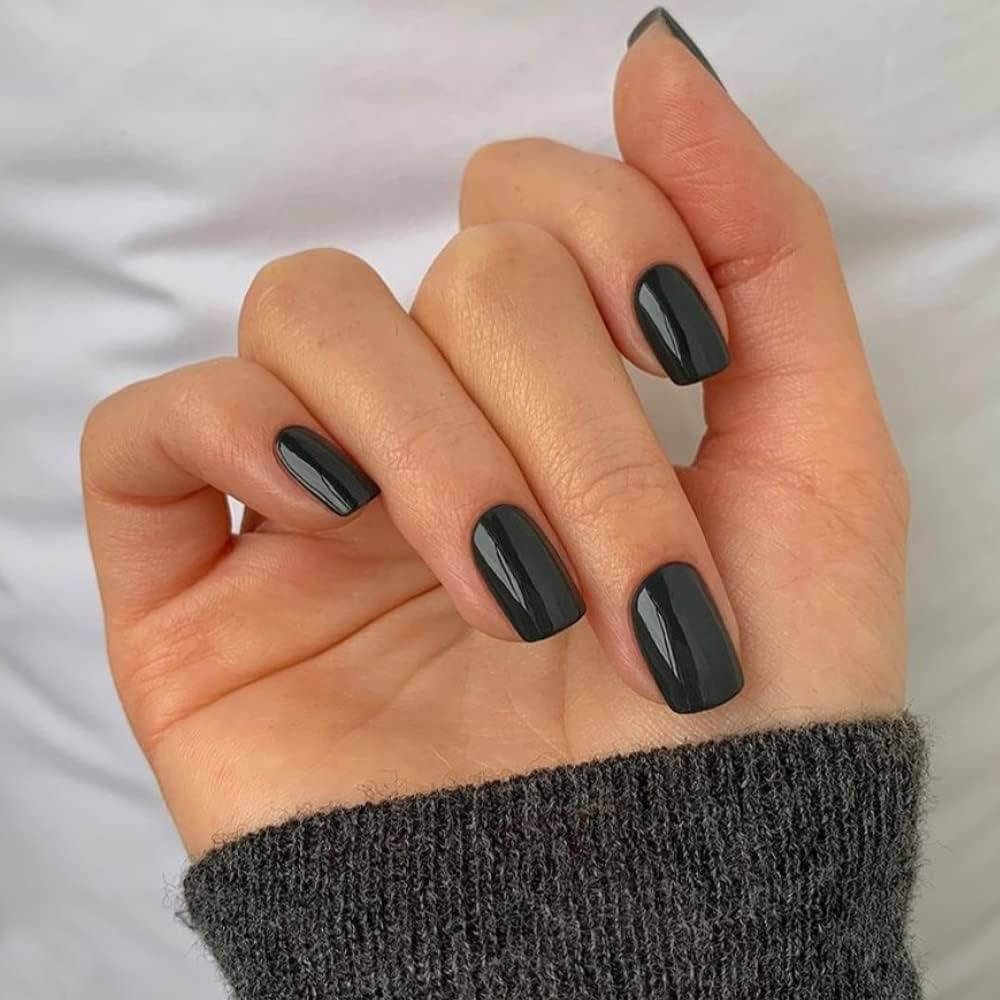 Cool Black Press on Nails Short Square,KXAMELIE Black Nails Press on Natural Fake Nails Set,Solid... | Amazon (CA)