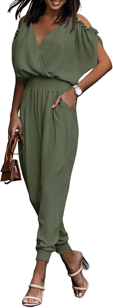 Dokotoo Enterizo para mujer, elegante, casual, de una pieza, con hombros descubiertos para el ver... | Amazon (US)