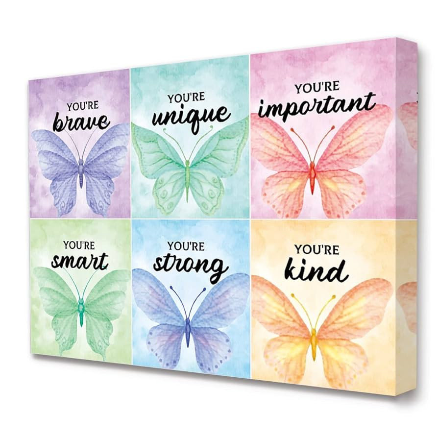 Kids Affirmation Colorful Butterfly Canvas Wall Art,You Are Brave Inspirational Quote Canvas Fram... | Amazon (US)