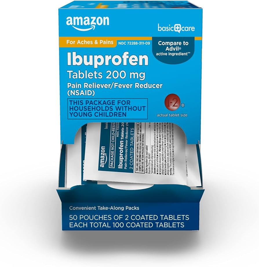 Amazon Basic Care Ibuprofen Tablets, 200 mg, Pain Reliever and Fever Reducer, For Headache, Muscu... | Amazon (US)