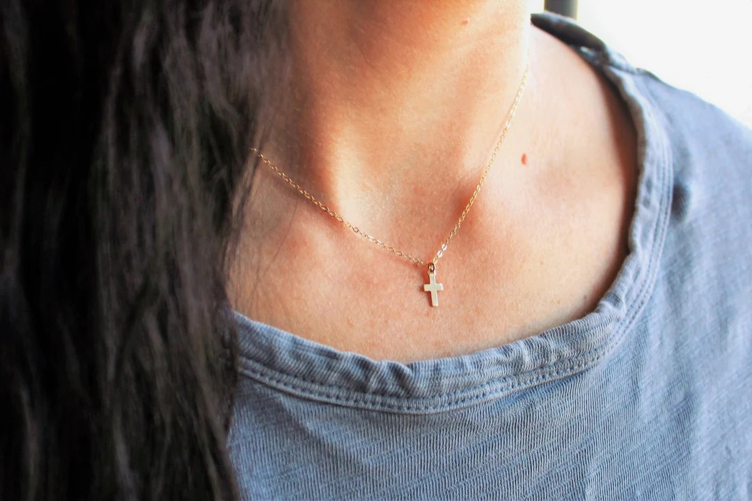Tiny Cross Necklace, Gift for Her, Silver Gold Necklace, Dainty Necklace, Cross Necklace, Religio... | Etsy (US)