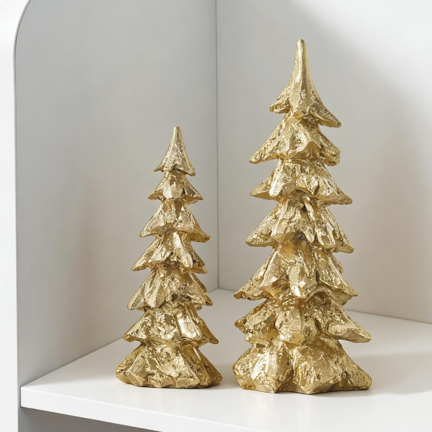2Pcs Gold Christmas Tree Figurines, Resin Christmas Trees with Weathered Finish, Small Decorative... | Amazon (US)