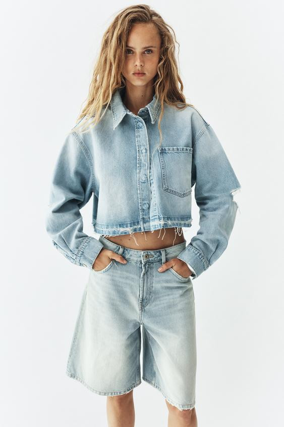 Zara - Trf Crop Denim Overshirt - Light Blue - S - Woman | Zara US