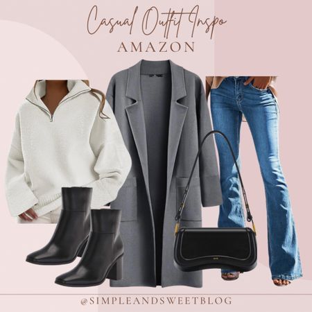 Amazon Casual Outfit Inspo! Love this cozy sweater! Pair with a cute pair of flares, a black boot and a grey coat! 

#amazonstyle #founditonamazon #founditonamazonfashion #amazonfashion

#LTKstyletip #LTKfindsunder50 #LTKfindsunder100