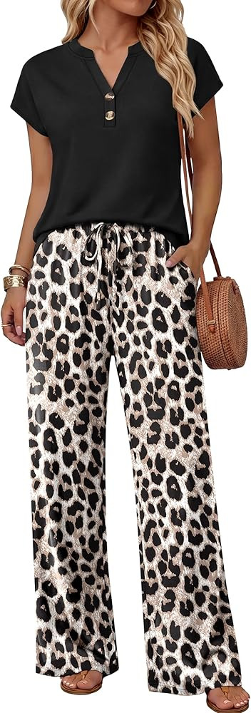 WIHOLL Two Piece Set for Women Summer Outfits Cruise Vacation Fashion Clothing Wide Leg Lounge Pa... | Amazon (US)
