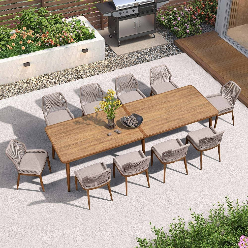 PURPLE LEAF 11 Pieces Dining Set Patio Metal Rectangular Table and Wicker Rattan Chairs for Outsi... | Amazon (US)