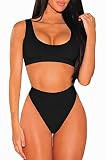 Pink Queen Women's Crop Top High Waisted Cheeky Bikini Set Two Piece Swimsuits Black XL | Amazon (US)