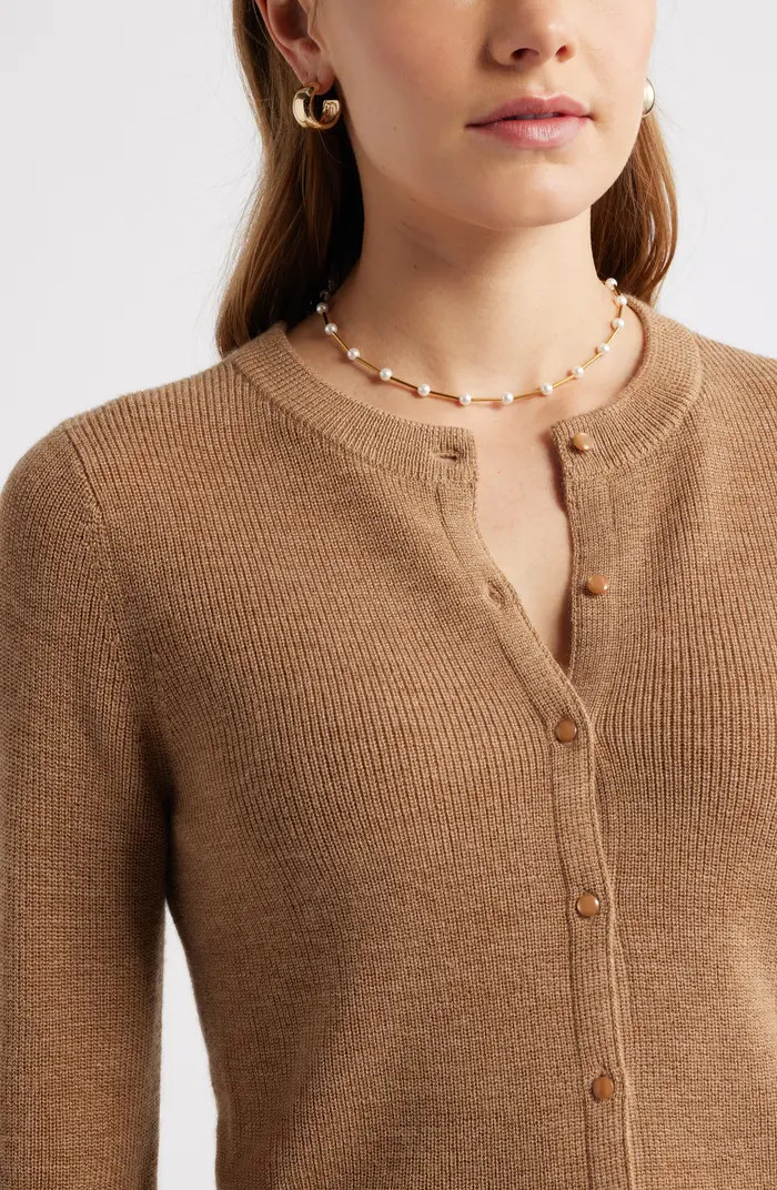 Crewneck Merino Wool Blend Cardigan | Nordstrom