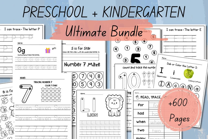 Preschool Pre-k Kindergarten Learning Bundle 600 Pages Printable Activity Worksheets Coloring Dot... | Etsy (US)