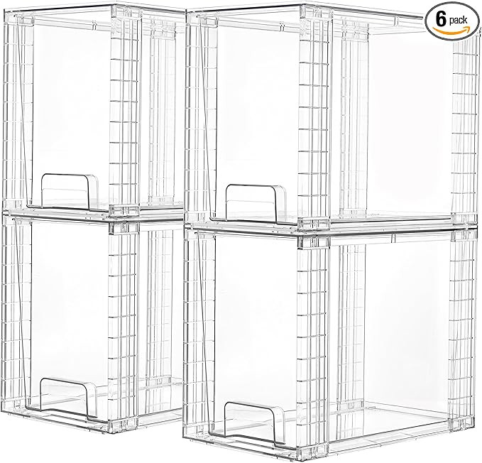 Vtopmart 4 Pack Clear Stackable Storage Drawers,9.7" High Plastic Organizers Bins for Skincare, B... | Amazon (US)