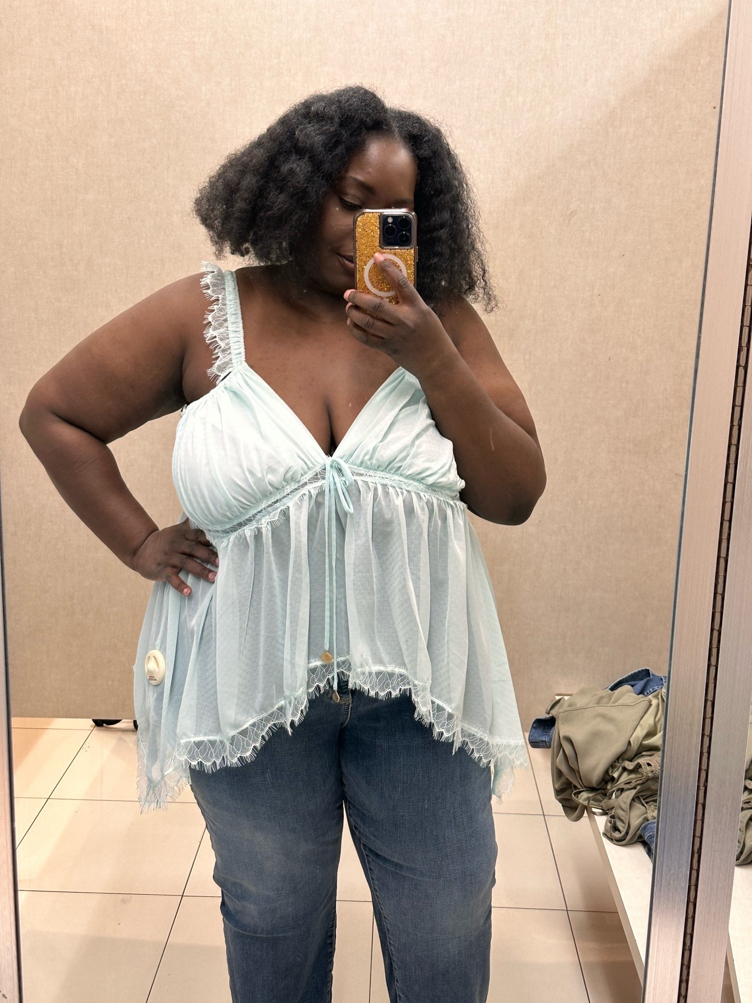 Plus size sheer lace trim top.

#LTKPlusSize