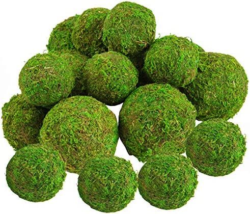 18 Pack Decorative Faux Dried Moss Balls- 6pcs 3.1" Artificial Green Plant Mossy Globes+ 12pcs 2.... | Amazon (US)