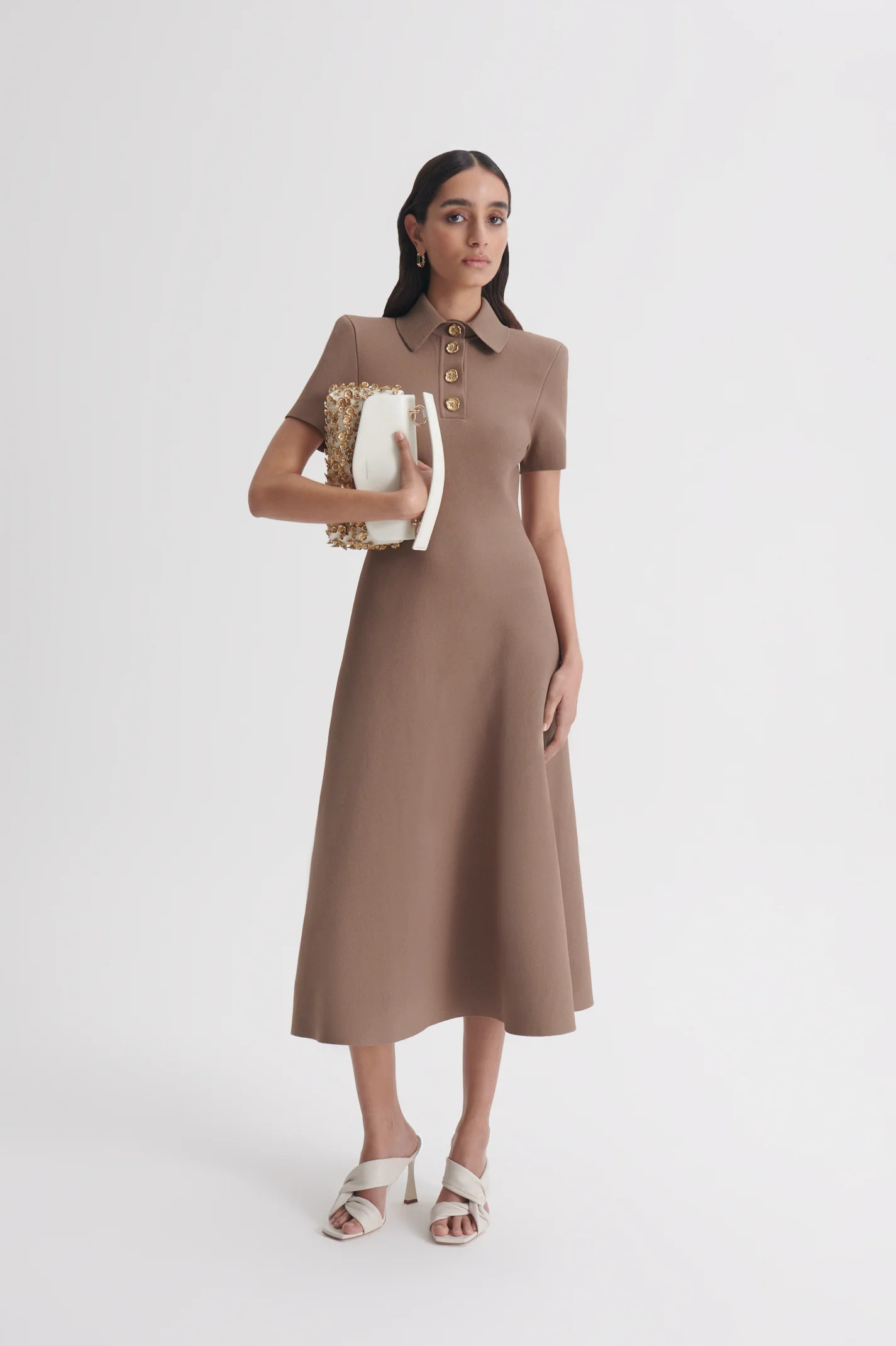 CREPE KNIT POPPY SHIRT DRESS - WHISKEY - Scanlan Theodore | Scanlan Theodore AU