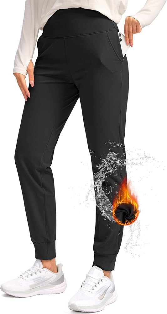 SANTINY Women's Fleece Lined Joggers Water Resistant High Waisted Thermal Sweatpants Winter Pants... | Amazon (US)