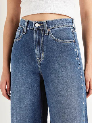 High-Waisted Baggy Wide-Leg Studded Jeans | Old Navy (CA)