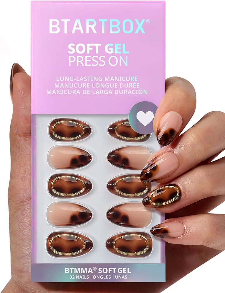BTArtbox Press On Nails Almond - Amber Hoops, Tortoise Shell Short French Tip Press On Nails with... | Amazon (US)