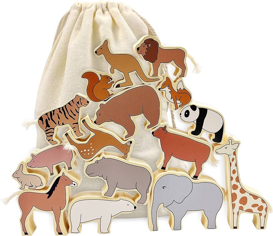 Xylolin Wooden Zoo Animal Blocks Stacking and Balancing Toy, Toddler Wood Animal Figures Blocks I... | Amazon (US)
