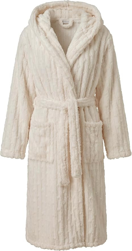 Fuzzy Soft Robes for Women, Long Plush Hooded Robe Fluffy Warm Bathrobes | Amazon (US)