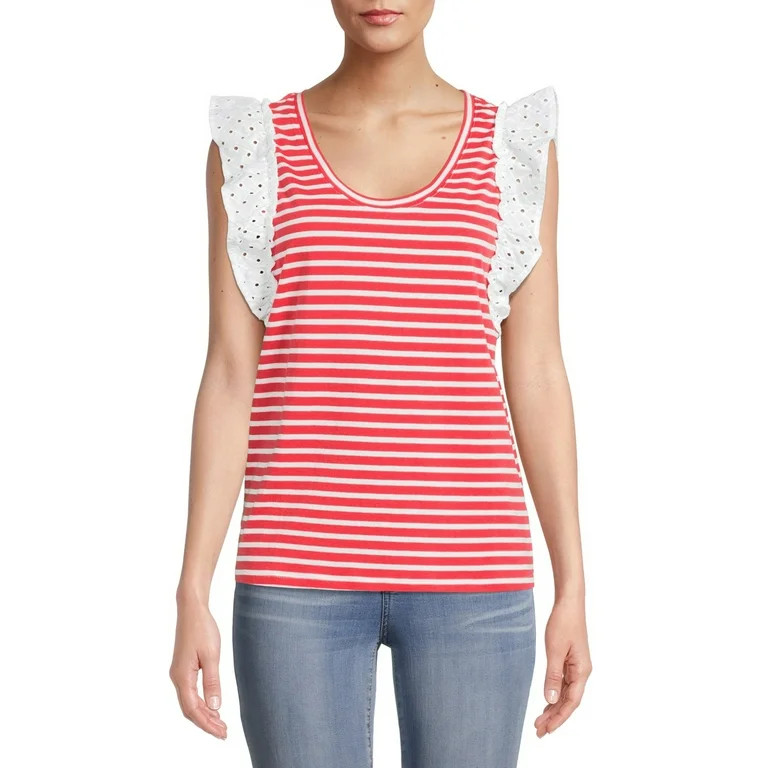 The Get Women's Eyelet Ruffle Sleeve T-Shirt | Walmart (US)