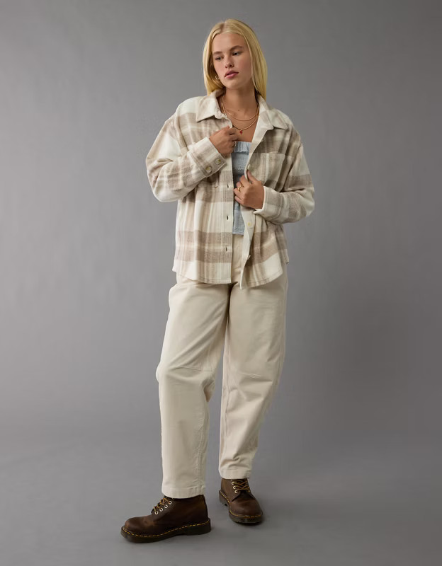 AE Fleece Plaid Shacket | American Eagle Outfitters (US & CA)