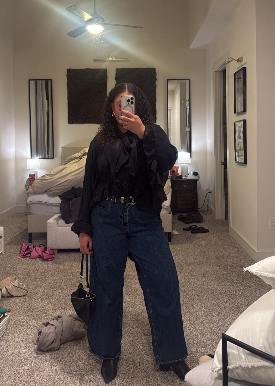 This stunning ruffle blouse is the perfect see through that can be layered with different pieces considering the weather! I got so many compliments on this look!