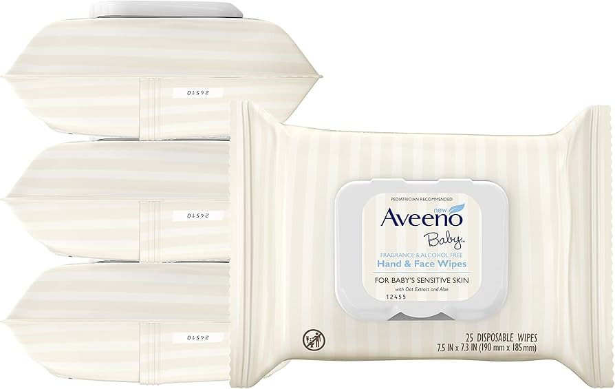 Aveeno Baby Hand & Face Baby Wipes with Oat Extract and Aloe, Fragrance-Free Wipes for Sensitive ... | Amazon (US)
