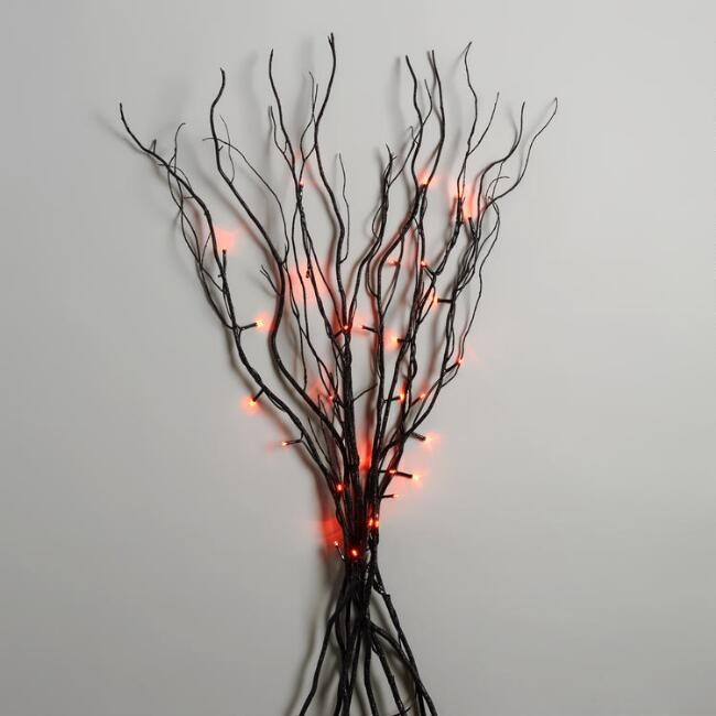 Orange LED Lights Black Willow Branch | World Market