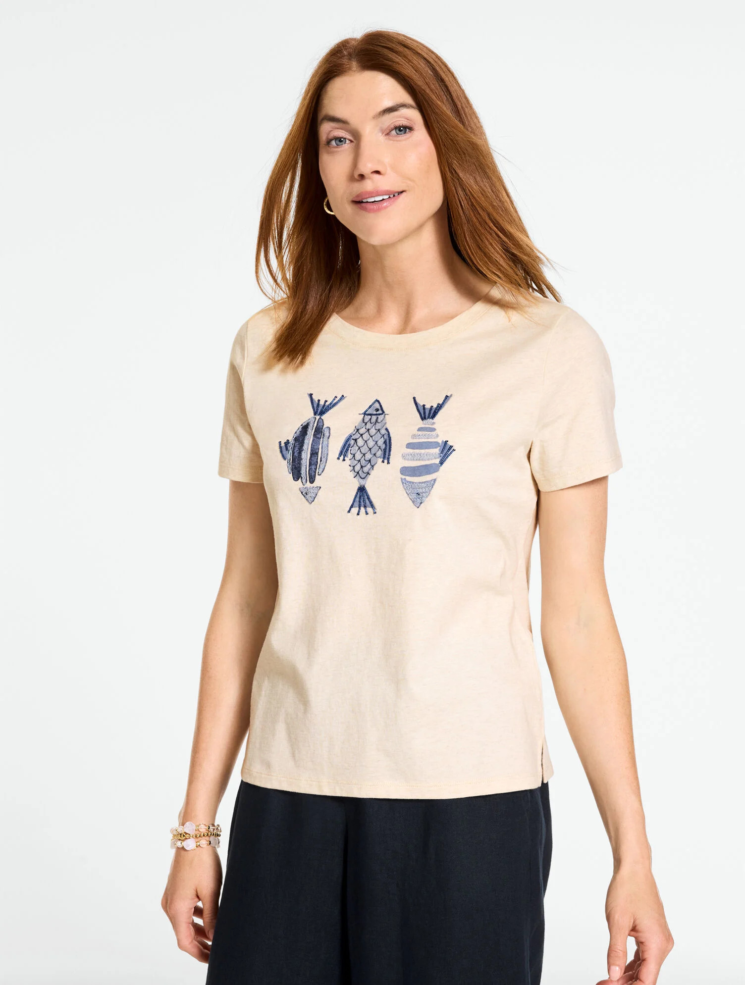 Short Sleeve Crewneck Tee - Embellished Fish | Talbots