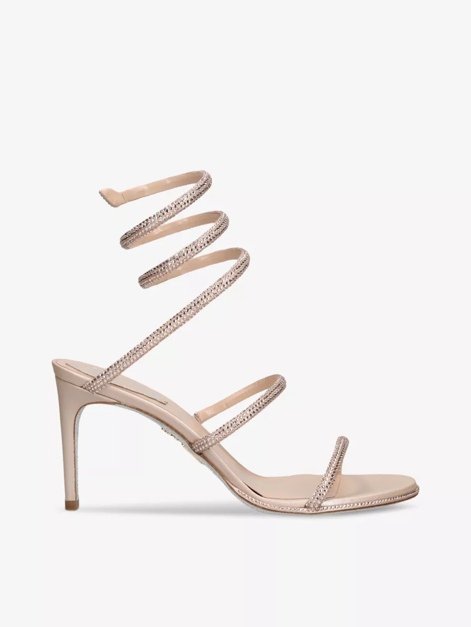 Cleo 80 crystal-embellished leather heeled sandals | Selfridges