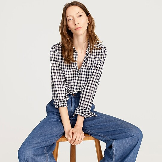 Classic-fit shirt in crinkle gingham | J. Crew US