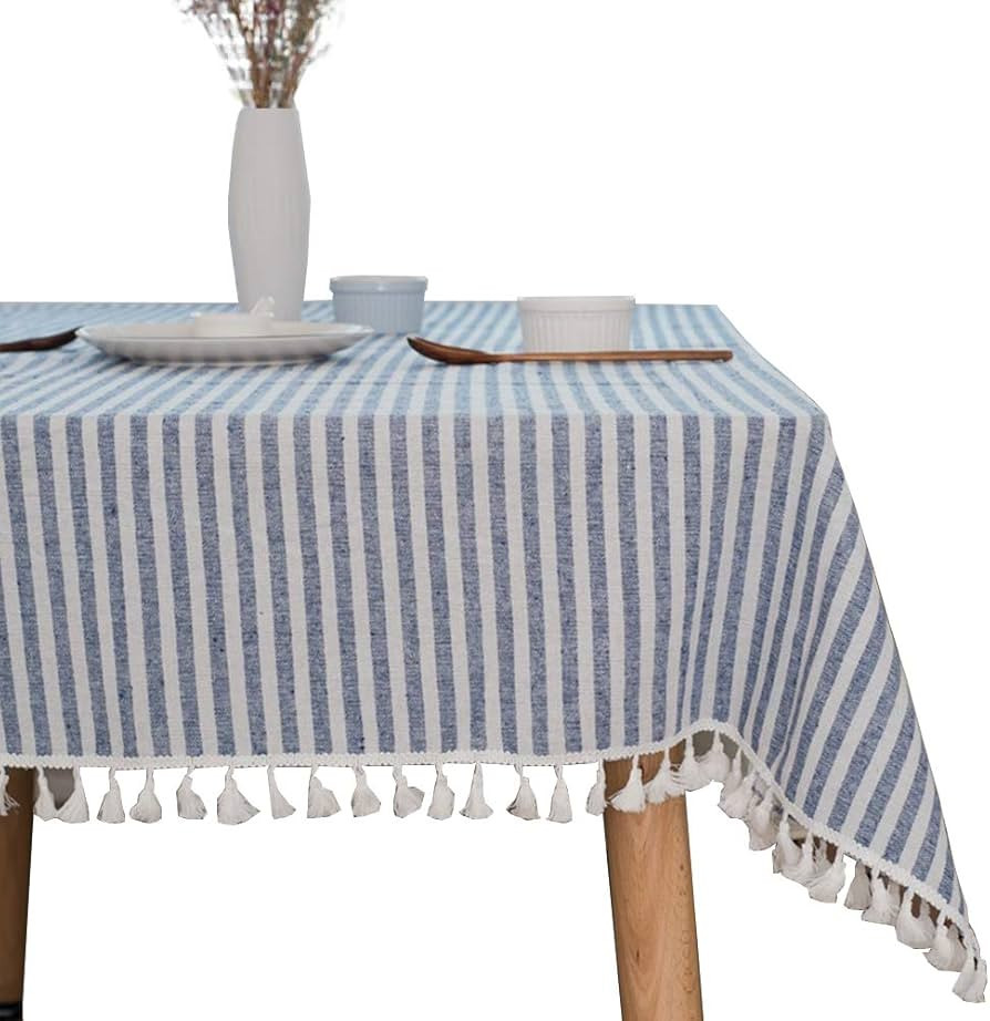 Amazon.com: TruDelve Heavy Duty Cotton Linen Table Cloth Stripe Tassel Rectangle Tablecloth Dust-... | Amazon (US)