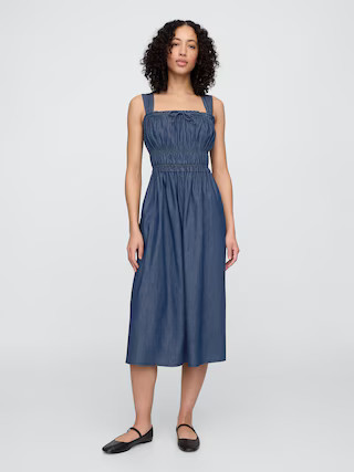 Smocked Denim Midi Dress | Gap Factory