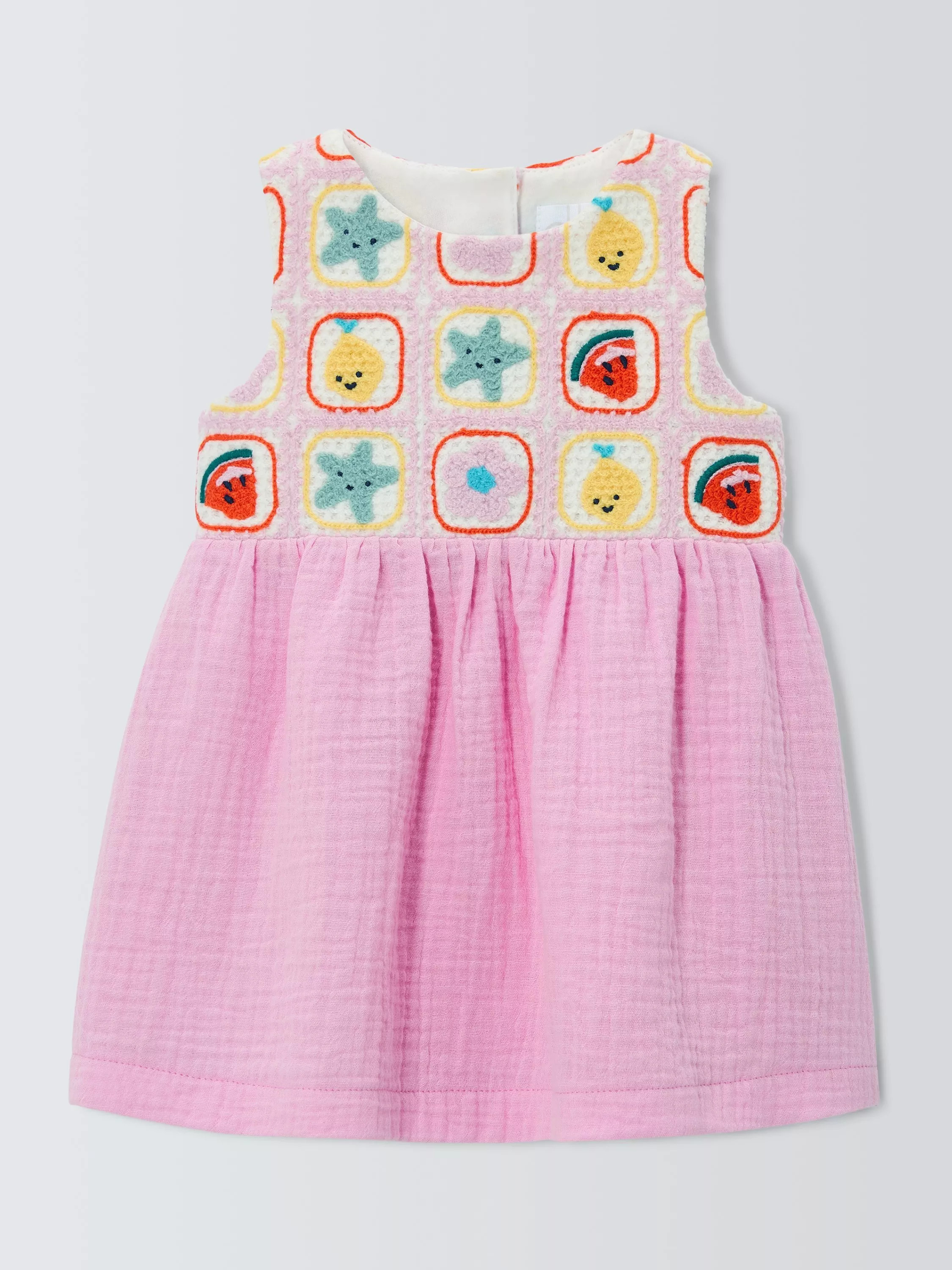 John Lewis Baby Crochet Panel Dress, Pink | John Lewis (UK)