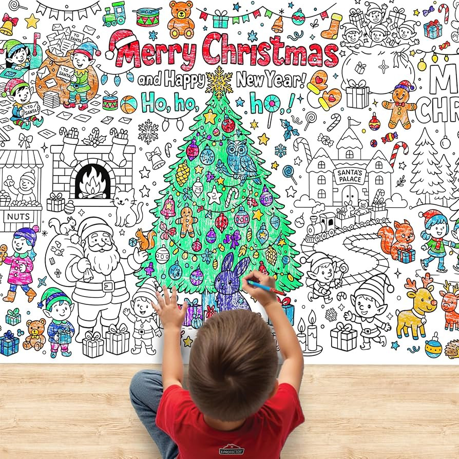 X-Protector Christmas Giant Coloring Poster 75x30 in - Large Paper Coloring Tablecloth for Kids -... | Amazon (US)