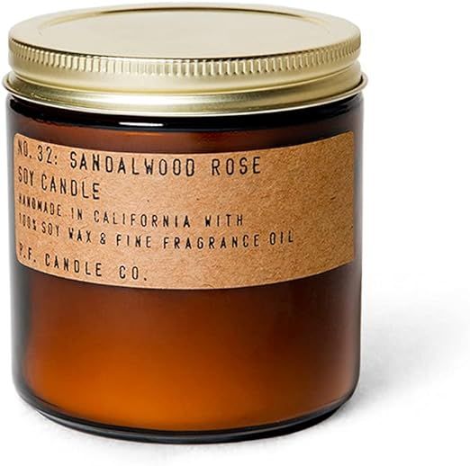 P.F. Candle Co. Sandalwood Rose Classic Large Scented Soy Wax Candle (12.5 oz) 60-70 Hour Burn Ti... | Amazon (US)