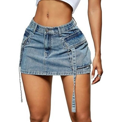 LEVEN SIXTEEN Denim Mini Low Waist Jean Skirt Denim Blue 2XL | Target