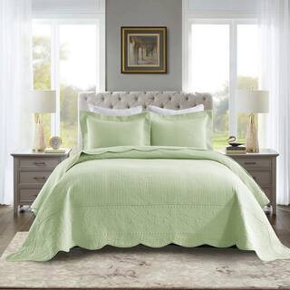 TG Elegantly Embroidered Queen Size Cotton Oversized Quilt Bedspread Set | The Home Depot