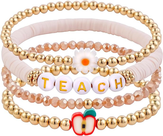 Surfer Heishi Clay Bead Bracelets for Women Bohemian Stackable Gold Plated Beaded Stretch Bracele... | Amazon (US)