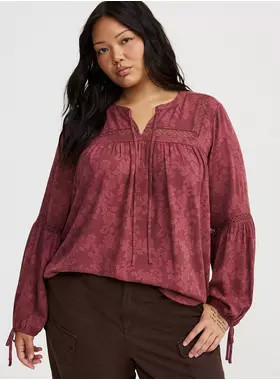 Tie-Front Long-Sleeve Blouse | Torrid (US & Canada)