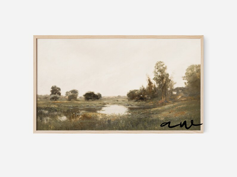 Frame TV Art Landscape Vintage Painting With Trees - Etsy | Etsy (US)