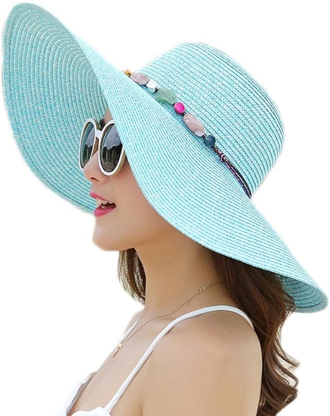 Adrinfly Women Floppy Sun Hat Travel Packable Wide Brim Adjustable Beach Straw Accessories Hat UP... | Amazon (US)