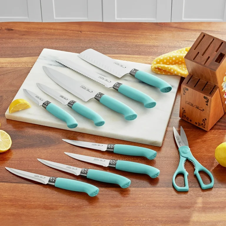 The Pioneer Woman Breezy Blossoms 11-Piece Stainless Steel Knife Block Set, Teal | Walmart (US)
