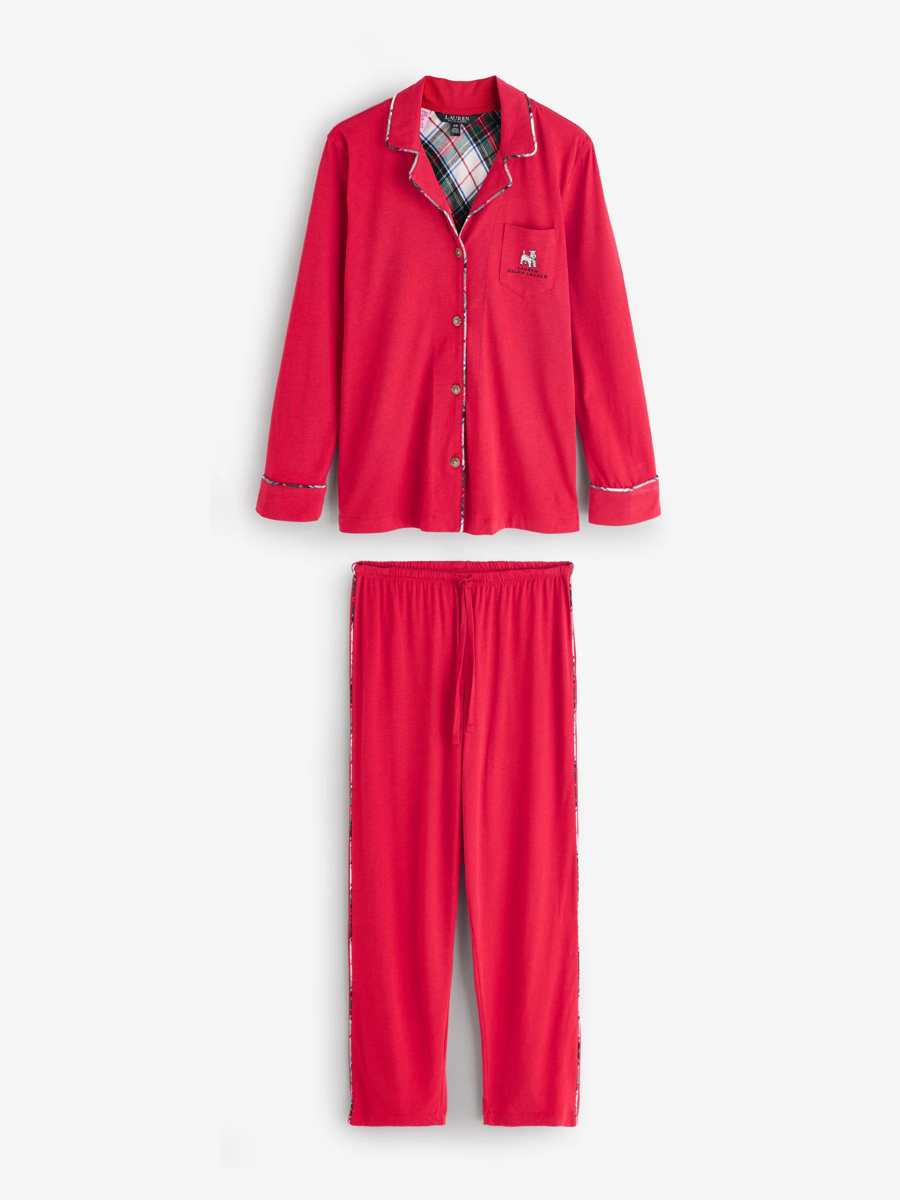 Lauren Ralph Lauren Lauren Ralph Lauren Red Cotton Knit L/S Notch Collar Pajamas Set | Next US