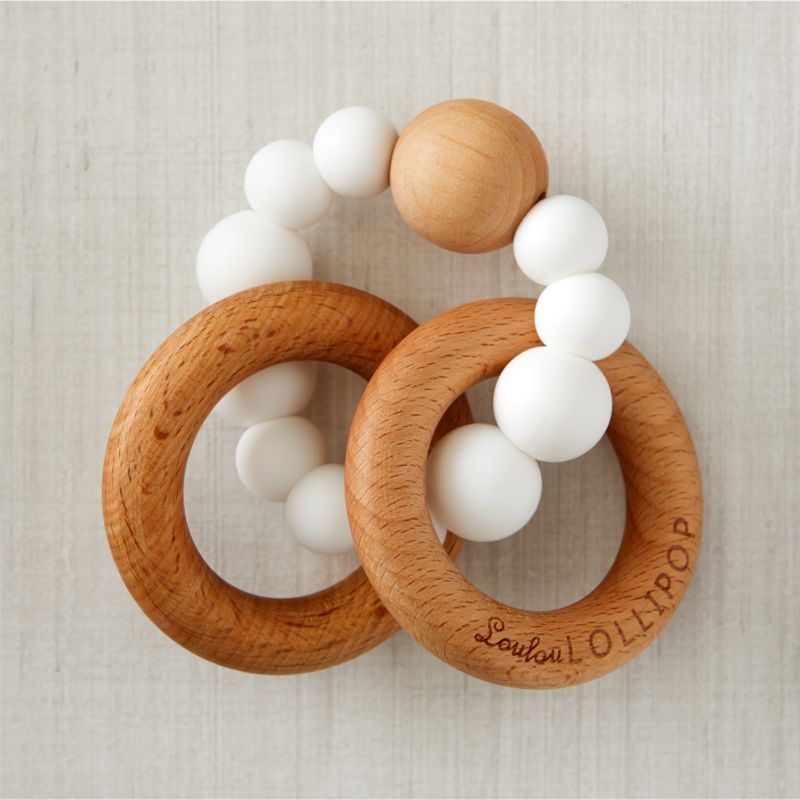 Loulou Lollipop White Silicone & Wood Baby Teether + Reviews | Crate & Kids | Crate & Barrel